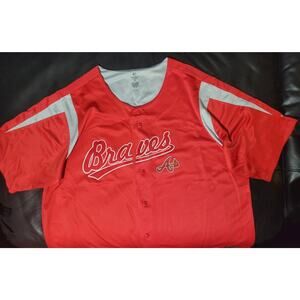 True Fan 2XL Atlanta Braves Full Button Red Jersey MLB Sportswear